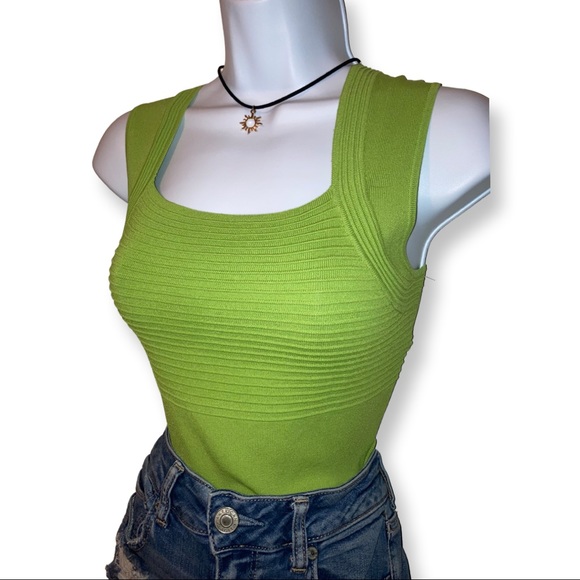 Cable & Gauge Tops - Cable & Gauge Light SweaterTank, Size Medium, Neon Green.
